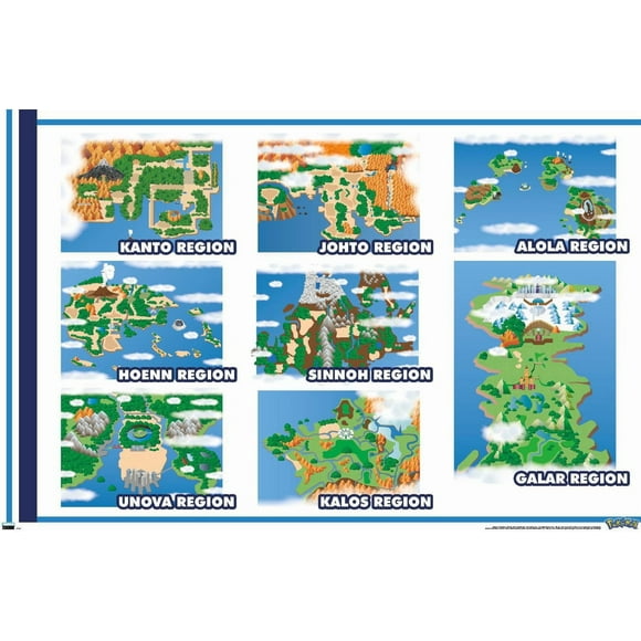 Pokémon - Map Grid Wall Poster, 22.375" x 34"