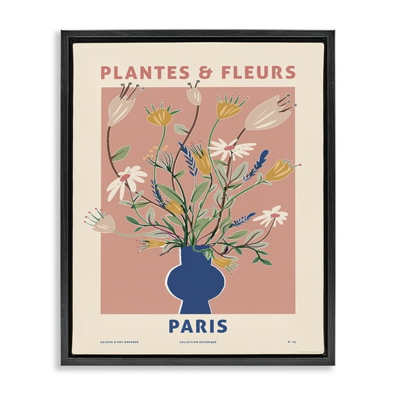 Stupell Industries Pastel Plantes & Fleurs Plants & Flowers Painting Black Floater Framed Canvas Art Print Wall Art, 17 x 21