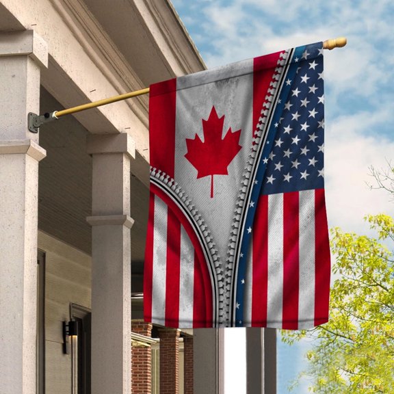 Zipper Flag American Show Canadian Flag USA Canada Patriotic Root House Flag, Double-Sided Decorative Outdoor Flag, Patriotic Polyester Yard Flag 29.5 x 39.5 in