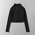 thumbnail image 2 of safuny Women's Stand Collar Crop Full Zip Tops Slim Lightweight Athletic Shirt with Thumb Holes Winter Warm bottoming Tops Black _d L, 2 of 7