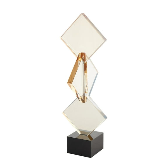 6" x 16" Orange Glass Stacked Diamonds Abstract Sculpture, by DecMode