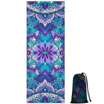 Purple Ethnic Mandala Pattern Hot Yoga Mat Towel Non Slip for Hot Yoga - Quick-Drying Yoga Mat Cover with 4 Corner Pockets with Travel Bag - Hot Yoga Towel Non Slip 70"x26"