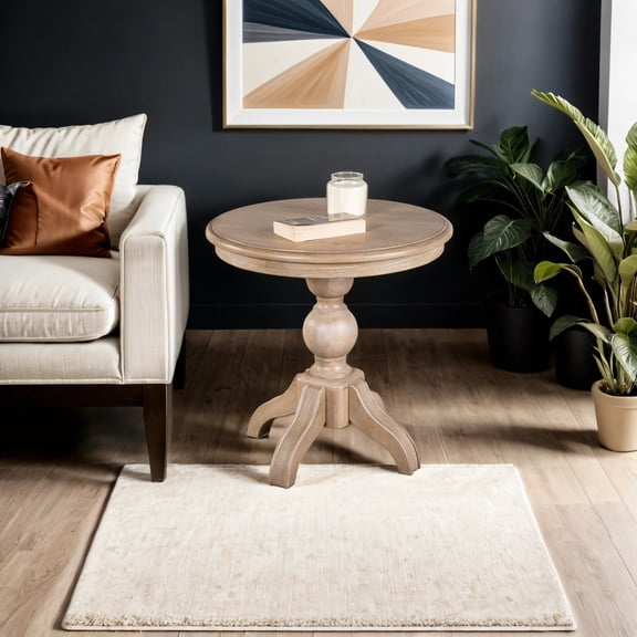 Furniture of America Lociste Farmhouse Solid Wood Round End Table, Light Washed White
