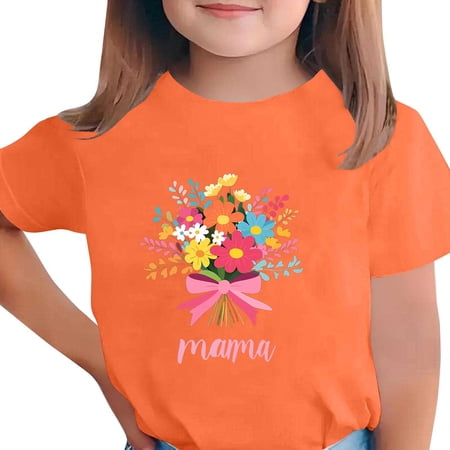 BFHHYA Boys Girls Mother s Day Short Sleeve T-Shirts Heart Mama Print Crew Neck Shirts Casual Trendy Summer Tops 3-15 Years