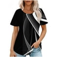 thumbnail image 1 of Hauts d'Été à Manches Courtes Femme Mode 2024 Blouses Plissées Chic Décontractées Col Rond T-Shirts de Couleur Unie (X-Grand, Noir 02), 1 of 6