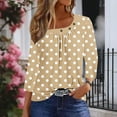 thumbnail image 6 of Scyoekwg 3/4 Length Sleeve Womens Tops Crew Neck Polka Dots T-Shirt Button Three Quarter Length Dressy Blouses (Khaki,XXXL), 6 of 7