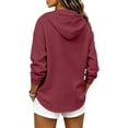 thumbnail image 4 of Women Waffle Knit Quarter Zip Hoodie Sevevn Drawstring Kangaroo Pocket Long Sleeve Loose Fit Casual Oversized Pullover Sweatshirt, 4 of 6
