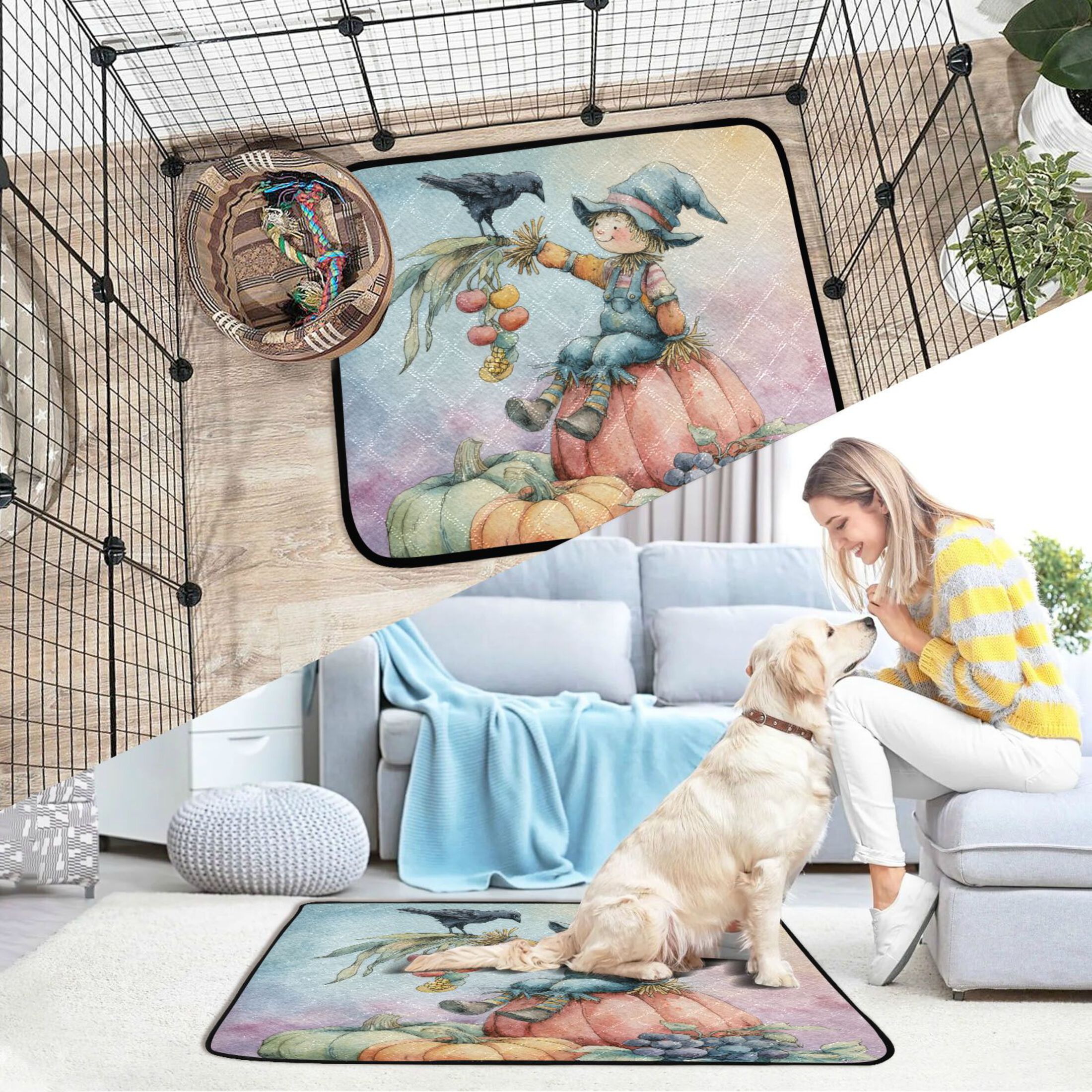 Qxltty Scarecrow Cat litter Pads Pet Set of 3 Diaper Mats Center Anti-leakage Layer Absorbent Soft and Comfortable