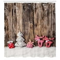 thumbnail image 3 of Ambesonne Winter Shower Curtain, Traditional Xmas, 69"Wx84"L, Brown White Pink, 3 of 3