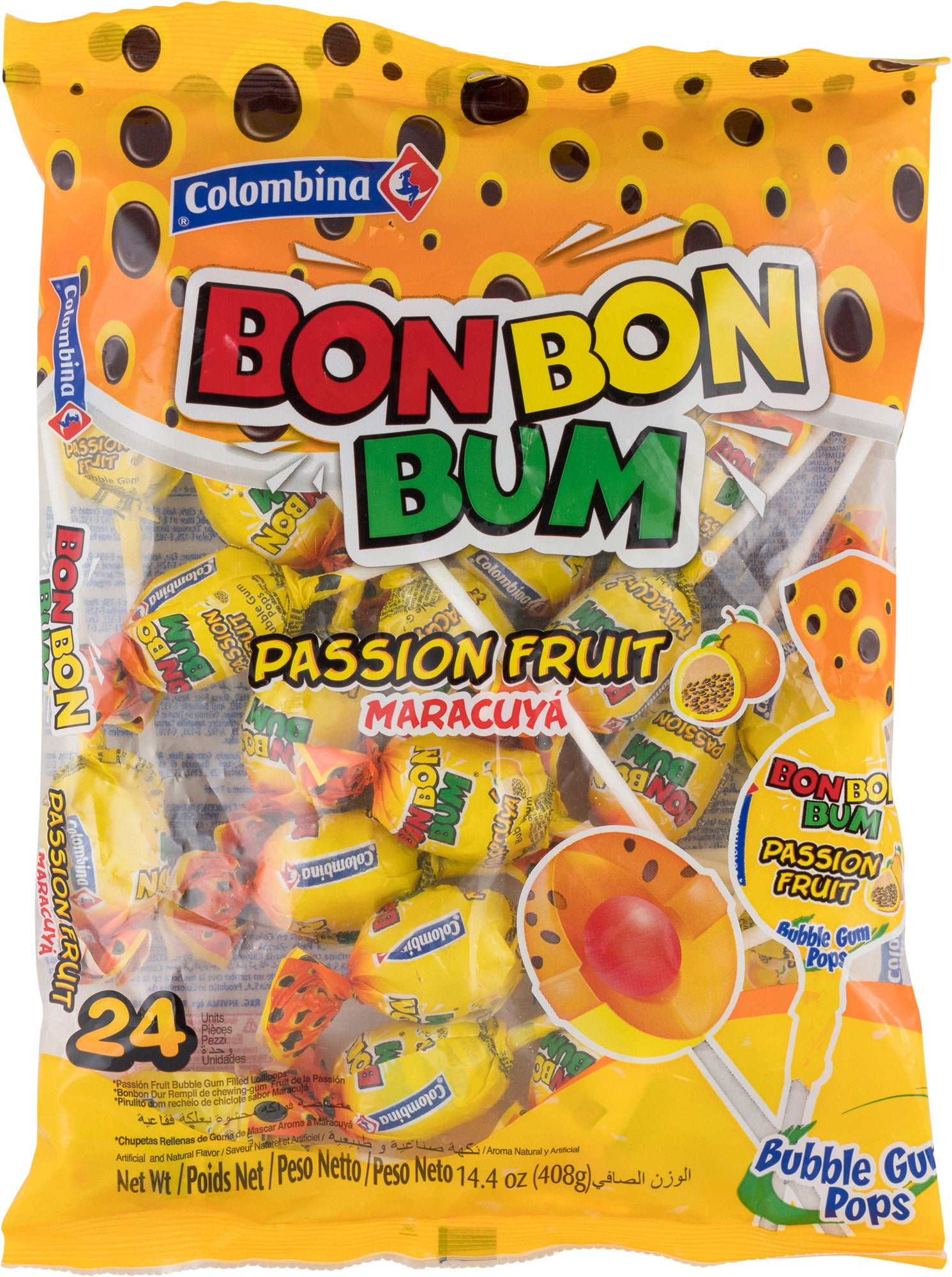 (5 pack) Bon Bon Bum – Fruity Lollipop with Bubble Gum center – Perfect for Parties and Sharing