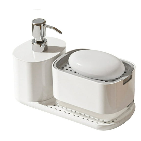 4-in-1 Hand and Dish Soap Dispenser Set - Kitchen Soap Dispenser with Sponge Holder and Plastic Tray - Countertop Organizer - Useful Kitchen Gadgets