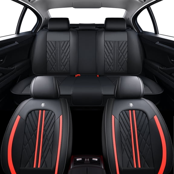 for Gmc Canyon 2024 Car Seat Cover, Red Edge Car Seat Covers, Premium Leather 5 Seats Full Set Waterproof & Dustproof Easy to Clean & Maintain, Pet Car Seat Covers
