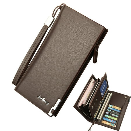 Long Wallet - Business Men's Wallets Solid PU Leather Long Wallet Portable Cash Purses Casual Standard Wallets Male Clutch Bag