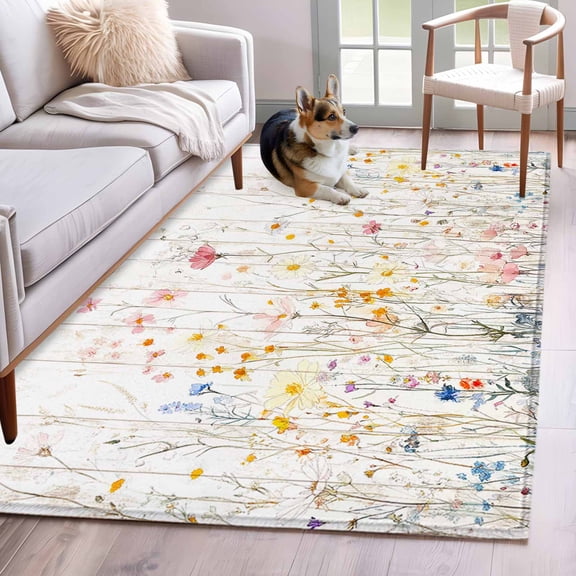 Hallway Runner Rug 2.7'x5', Vintage Flowers Long Non-slip Runner Rugs, Pink Blue Colorful Botanical Washable Outdoor Indoor Throw Floor Carpet Mat for Living Room/Bedroom/Kitchen/Office/Laundry