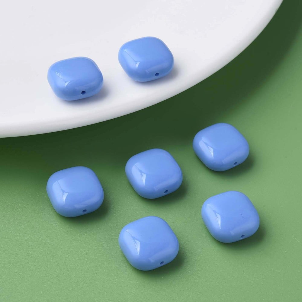 Opaque Acrylic Beads Square Cornflower Blue 15x15x7.5mm Hole: 1.2mm about 375pcs/500g