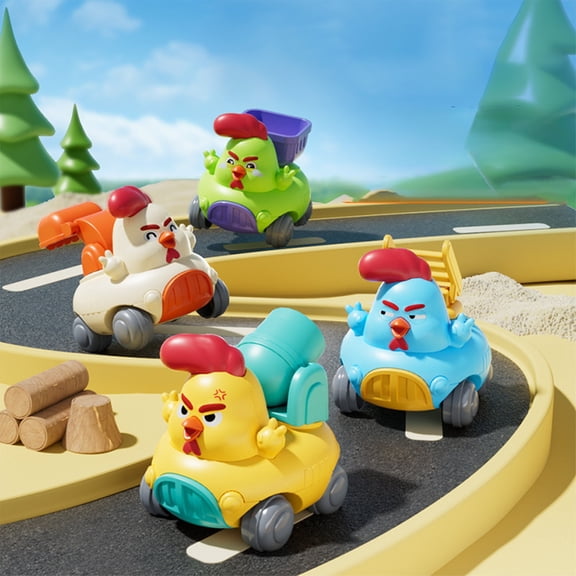 Chicken Inertial Engineering Vehicle Toy – Small Cartoon Construction Car Excavator for Toddlers – Push and Go Animal Toy with Movable Parts for Kids Age 2 3 4