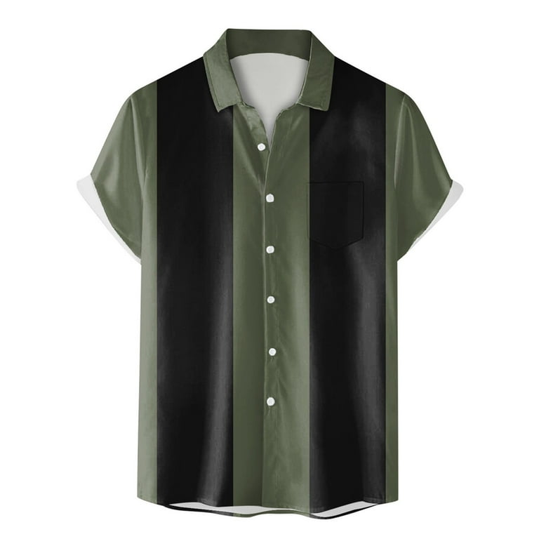 GHSOHS Mens Shirts Green Tops Blouse Fitted Dress Shirts Men's Vintage  Bowling Shirts Casual Short Sleeve Button Down Shirts Color Block Cuban  Shirts Summer Beach Shirts White Collared Shirt Men,3XL - Walmart.com