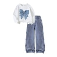 thumbnail image 2 of 2 Piece Outfits Sets Girls Long Sleeve Bow Sweatshirt and Wide Leg Jeans Sets Girls Spring Clothes 6-7 Years Old Girl Clothes, 2 of 6