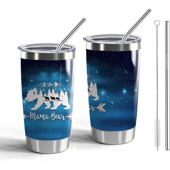 Mama Bear Gift Mama 20oz Tumbler with Lid and Straw Stainless Steel Insulated Tumblers Coffee Travel Mug Cup Gift 3 Cubs Bear Gift Mother’s Day Gifts (Tumbler 3 Cubs)