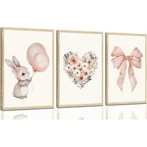 3 Pcs Pink Bunny Wall Decor Nursery Bunny Posters Prints Bunny Floral Watercolo Painting pictures Cute Animal Canvas Prints for Girls and Boys Kids Room Baby Room Decor