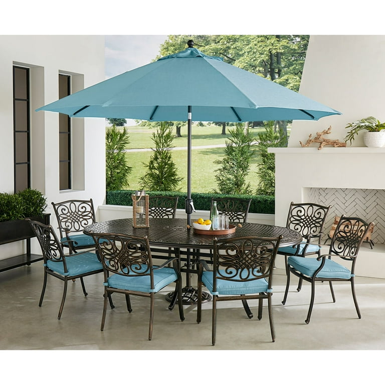 Blue patio online set with umbrella