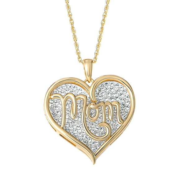 Brilliance Women's Sterling Silver Gold-Plated Crystal "Mom" Pendant with 18" Chain