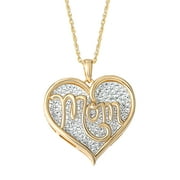 Brilliance Fine Jewelry Women's Sterling Silver 14kt Gold Plated Crystal Mom Pendant, 18" Chain