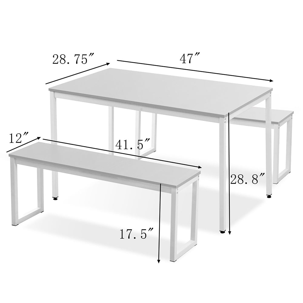 Kepooman 3-Piece Dining Set with 2 Benches, White