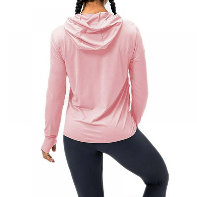 Women's Sun Protection Top Clothing Zip Up Hoodie Long Sleeve Sun Shirt  Soft Lightweight Sport Hoodie Jacket with 2 Side Zippered Pockets for  Fishing Hiking Outdoor,Pink S-3XL 
