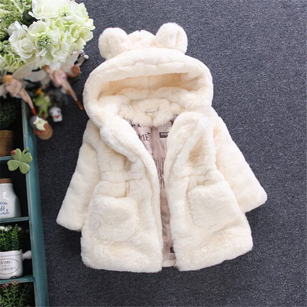 FeiliandaJJ Kids Little Girls Warm Faux Fur Hooded Coat Fluffy Fleece  Jacket Zip Up Winter Thick Fleece Clothes Outerwear 3-7 Years :  : Fashion
