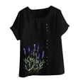 thumbnail image 4 of Sexlip Womens Short Sleeve Top Lavender Print Side Button Design Decorative Necklace Detail Soft Fabric Relaxed Silhouette for Outdoor Relaxation Black M, 4 of 5