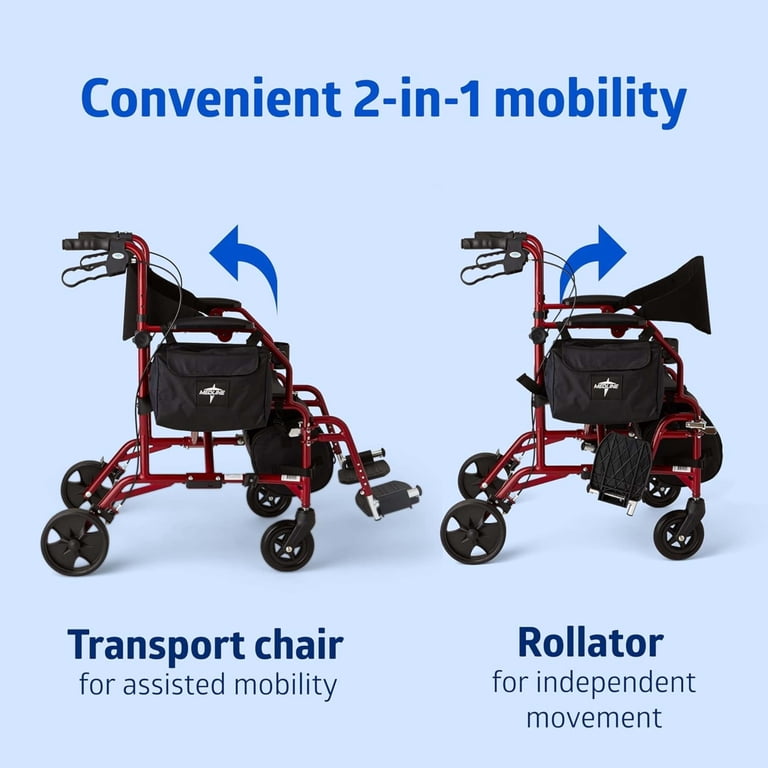 Medline Combination Rollator Transport Wheelchair, Folding Rolling