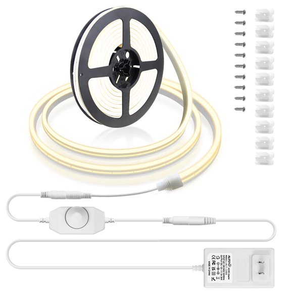 ALITOVE Neon Lights for Bedroom Wall Decor Warm White Dimmable Neon Light Strip 16.4ft 5m 600 LEDs Waterproof Rope Lights for Bar Game Room DIY Neon Signs with DIY Accessories Power Adapter Dimmer