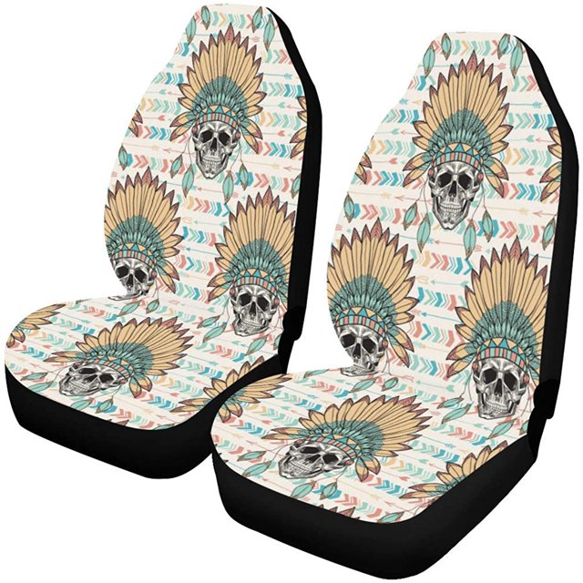 ABPHQTO Juego de 2 fundas de asiento de coche Vintage Sugar Skull Universal Auto Asientos delanteros Protector para coche, SUV Sedan, camión