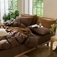thumbnail image 2 of MooMee 100% Washed Cotton Duvet Cover Set Oversized King Linen Like Textured Breathable 3-Piece (Cocoa Brown, 120" x 98"), 2 of 8