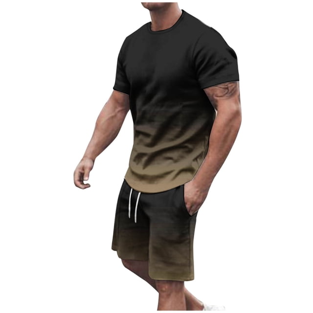 Mens Pantalones Casuales Cuello Redondo Impresión de Manga Corta Blusa Y Pantalones Cortos Traje, Pantalones de Traje para Hombres