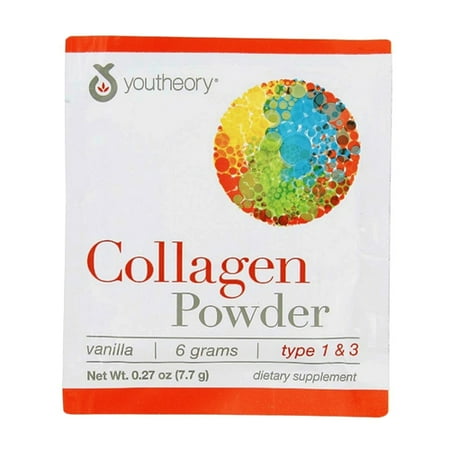 Biotin Powder - Youtheory Collagen Type 1 and 3 Vanilla Powder with Biotin Supplement Packets, 21 Ea