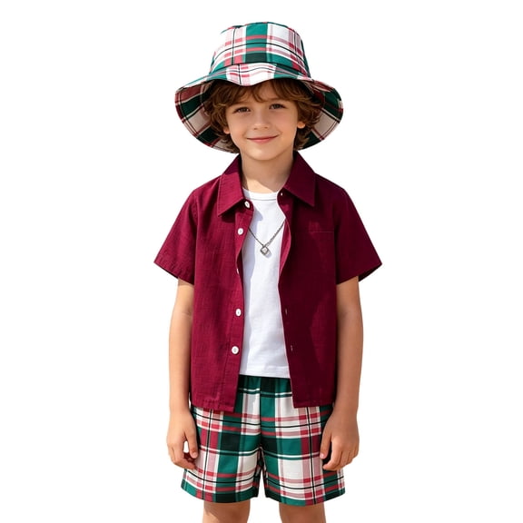 Toddler Boy Outfits Loose Solid Print Lapel Short Sleeve Button Shirt And Shorts 2 Piece Hawaiian Baby Boys' Clothing Sets Size 4-5 Years