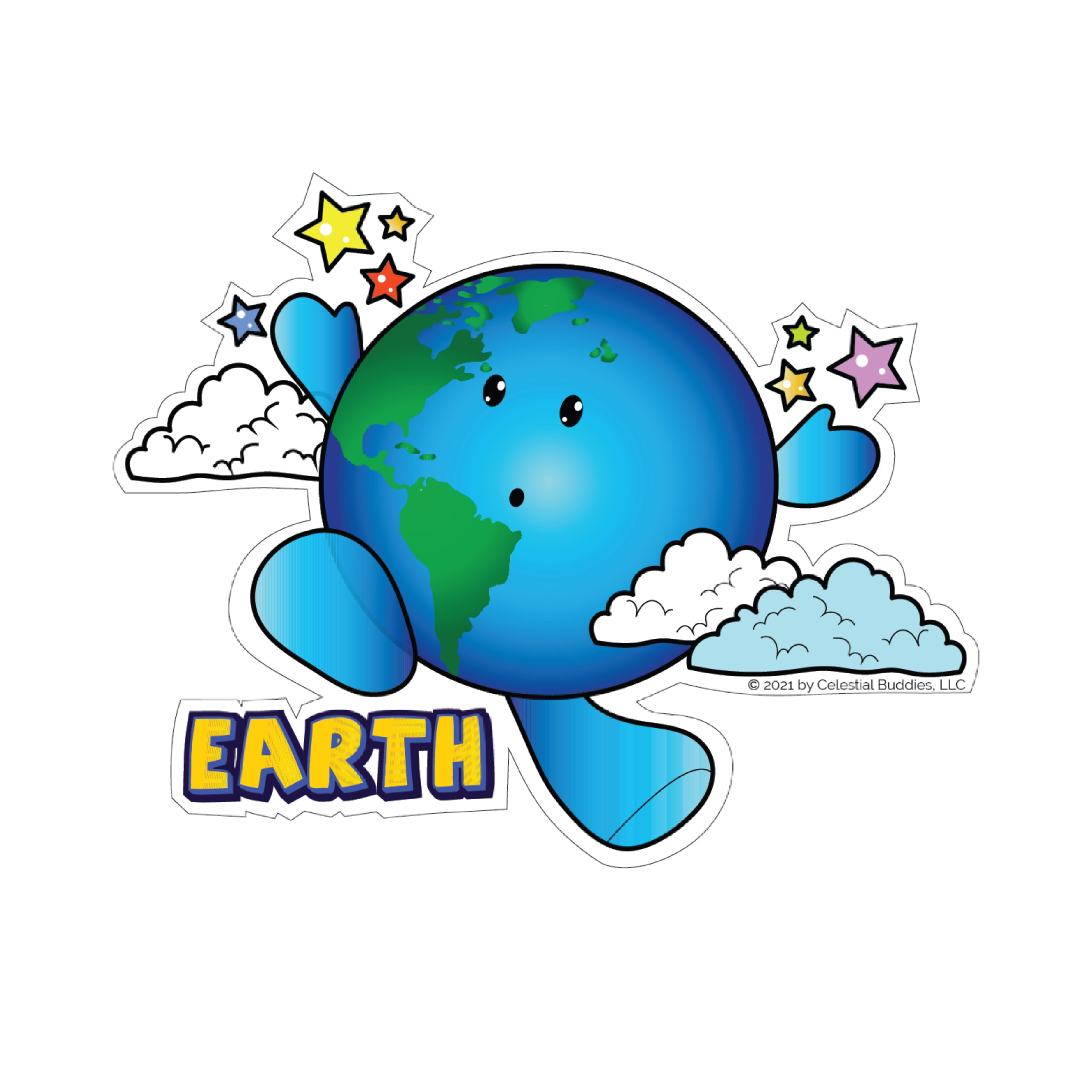 Celestial Buddies Vinyl Space Stickers! Includes 6 Each: AstroBuddy, Saturn, Moon, Mars, Rocketship, Sun, Earth, Black Hole