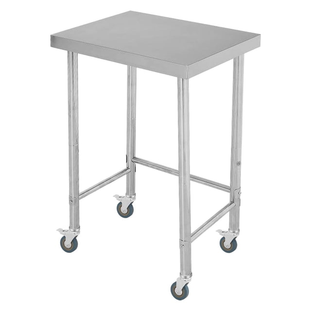 Stainless Steel Table, 18"x24"x35" Utility Work Tables, Commercial Kitchen Prep Table with Locking Casters and Open Base Single Tier, for Restaurant, Garage, Workshop, Silver
