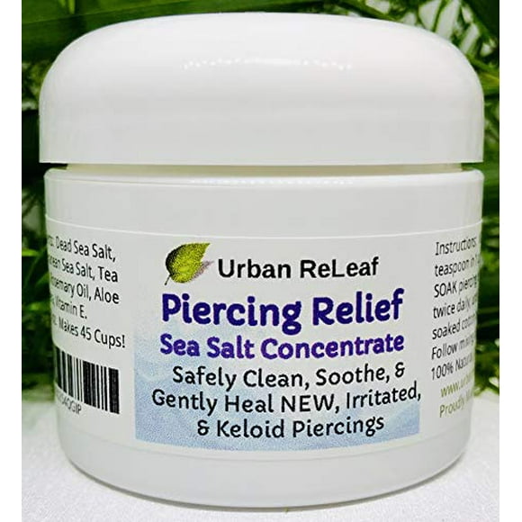Urban ReLeaf Piercing Relief Sea Salt Concentrate AFTERCARE ! Safely Clean, Soothe & Gently Heal New Irritated & Keloid Bump Piercings. Effective Non-iodized Dead Sea Salt, Tea Tree Rosemary