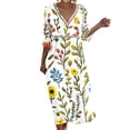 thumbnail image 2 of Ayolanni V-Neck Dresses for Women 2026 3/4 Sleeve Floral A-Line Maxi Dress Casual Holiday Boho Cotton Long Dress Yellow XL, 2 of 6