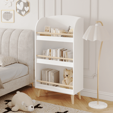 CASADEAR 3-Tier Bookcase, Book Organizer, toy Storage Cabinet Organizer for Kids Room, Living Room, White