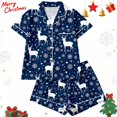 thumbnail image 2 of MEZZALL Women Christmas Elk Printed Pajama Sets Lapel Short Sleeve Button Down Tops with Shorts For Autumn Holiday Wear 2 Piece Sleepwear, 2 of 8