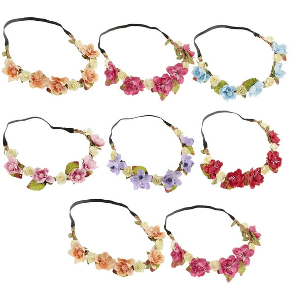 NUOLUX 8pcs Baby Florals Elastic Headband Simulation Flower and Leaf Headwrap Headdress (Random Color)