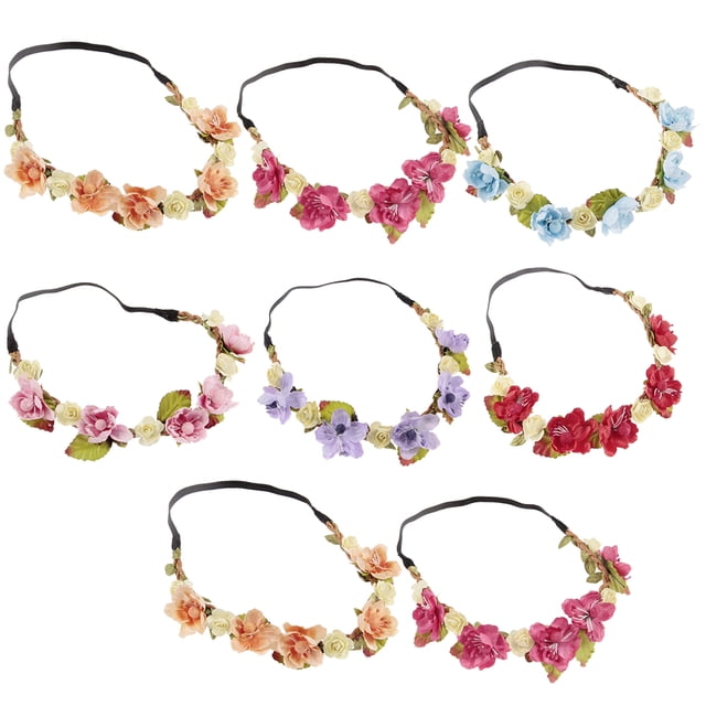 8pcs Bébé Florals Élastique Bandeau Simulation Fleur et Tête de Feuille (Couleur Aléatoire)