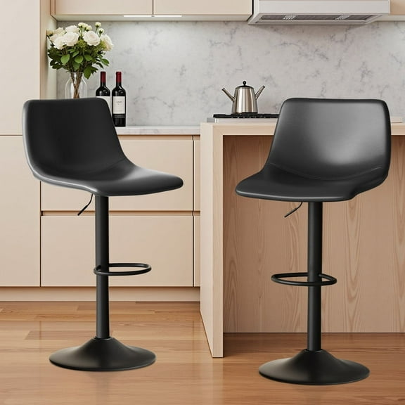 Fijinhom Modern Adjustable Bar Stools Set of 2, Swivel PU Leather Counter Height Chairs with Back for Kitchen Island,Black