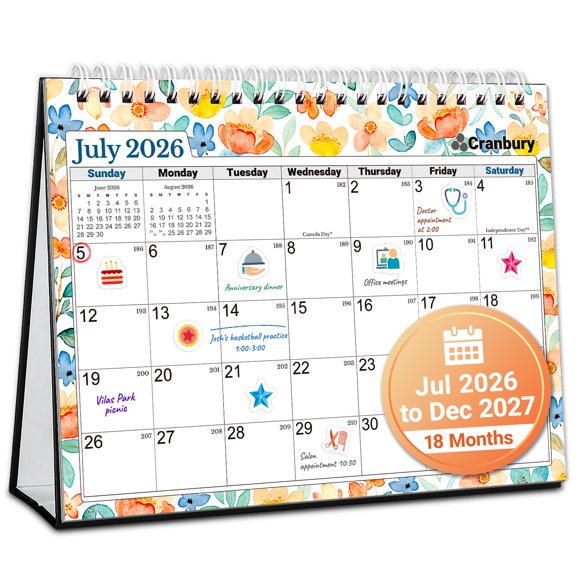 Calendario CRANBURY 8x6 2026‑2027 – Planificador de hoja giratoria
