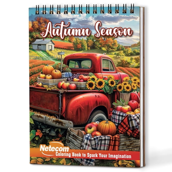 Netecom Autumn Season Coloring Book Spiral Bound for Adults, Wooden Cover, 30 Charming Coloring Pages of Beautiful Fall Landscapes for Stress Relief and Relaxation
