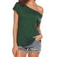 thumbnail image 2 of Women's T-shirts Women's Casual Off Shoulder Tops Short Sleeve T Shirts Loose Summer Blouse Shirt T-shirts, 2 of 7